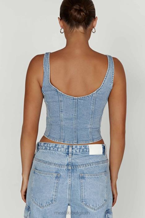 Leilani denim top met korset Meshki midden blauw N4JN761 kleding