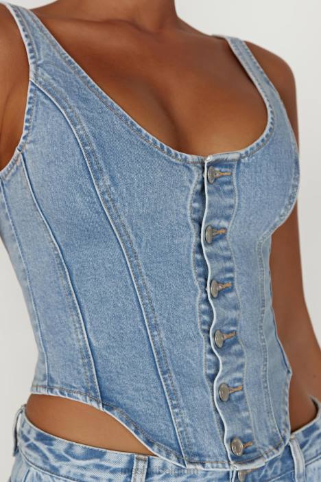 Leilani denim top met korset Meshki midden blauw N4JN761 kleding