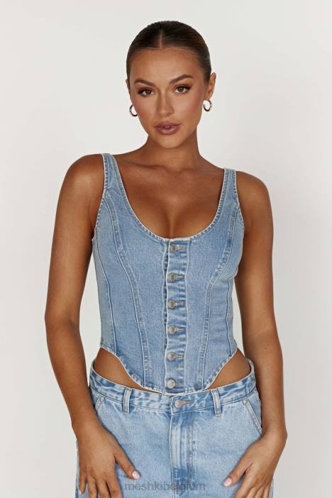 Leilani denim top met korset Meshki midden blauw N4JN761 kleding
