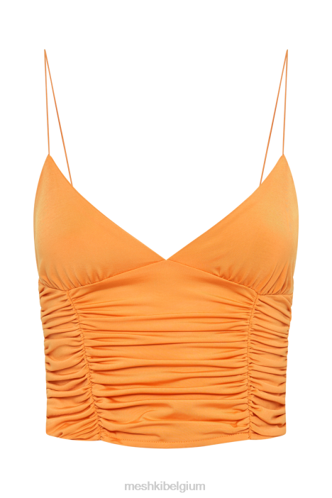 Lillian jersey geplooide top Meshki oranje N4JN844 kleding