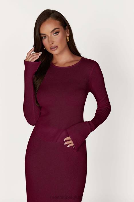 Maribelle gebreide top met lange mouwen Meshki wijn N4JN889 kleding