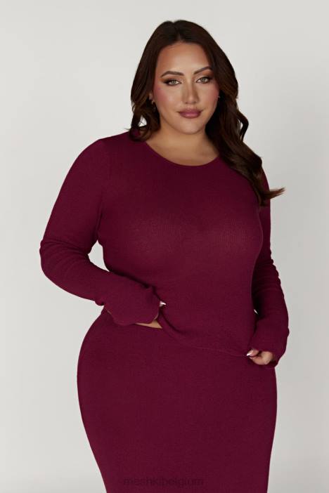 Maribelle gebreide top met lange mouwen Meshki wijn N4JN889 kleding