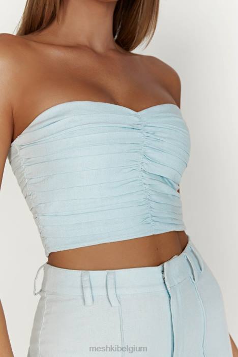 McKenna verzamelde linnen top Meshki poeder blauw N4JN1044 kleding