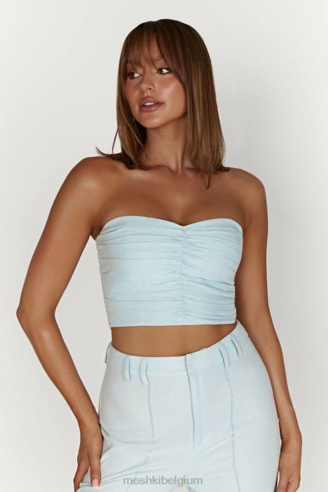 McKenna verzamelde linnen top Meshki poeder blauw N4JN1044 kleding