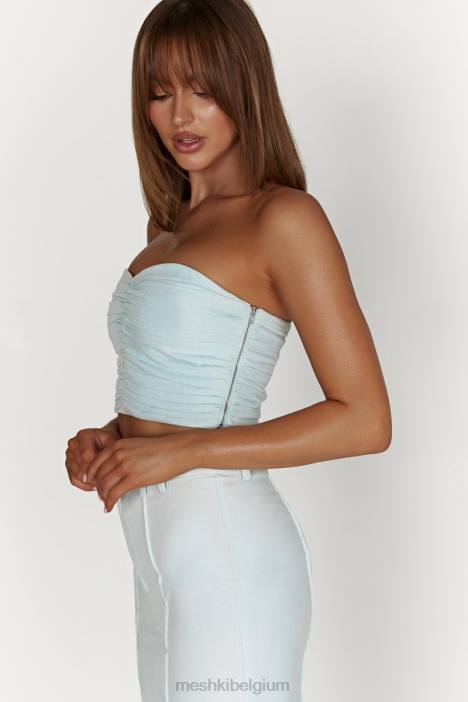 McKenna verzamelde linnen top Meshki poeder blauw N4JN1044 kleding