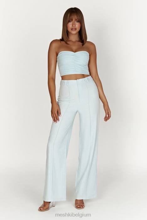 McKenna verzamelde linnen top Meshki poeder blauw N4JN1044 kleding