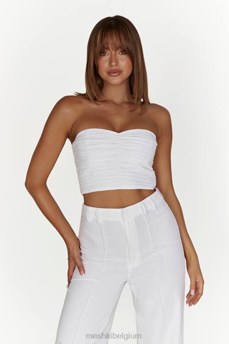 McKenna verzamelde linnen top Meshki wit N4JN1015 kleding