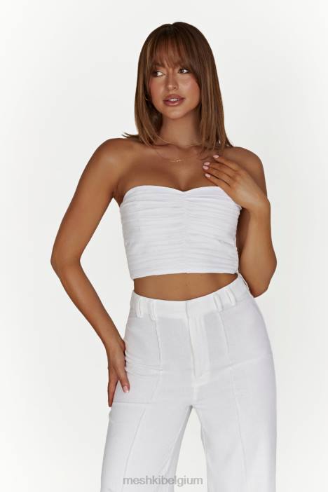 McKenna verzamelde linnen top Meshki wit N4JN1015 kleding