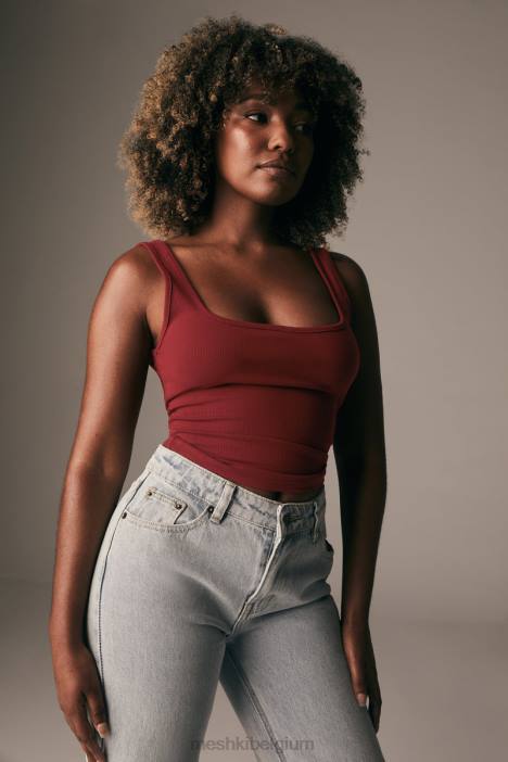 Meghan geribbelde top met vierkante hals Meshki kersen chocolade N4JN981 kleding