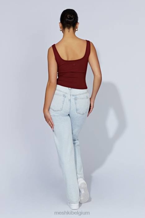 Meghan geribbelde top met vierkante hals Meshki kersen chocolade N4JN981 kleding