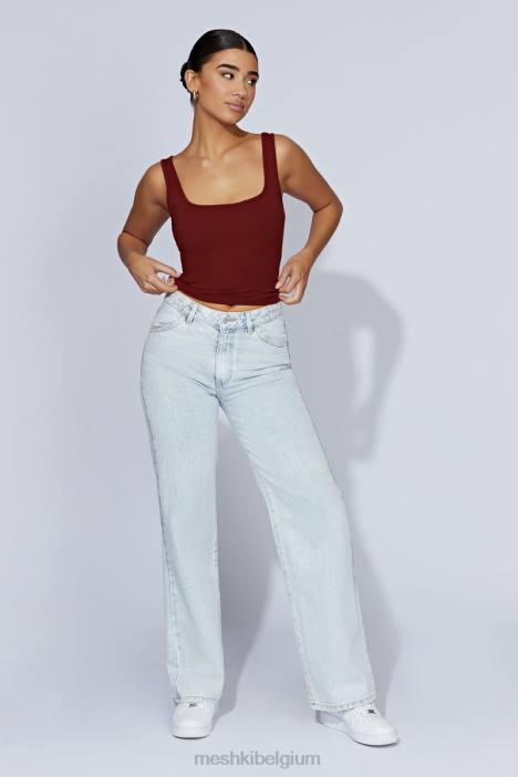 Meghan geribbelde top met vierkante hals Meshki kersen chocolade N4JN981 kleding