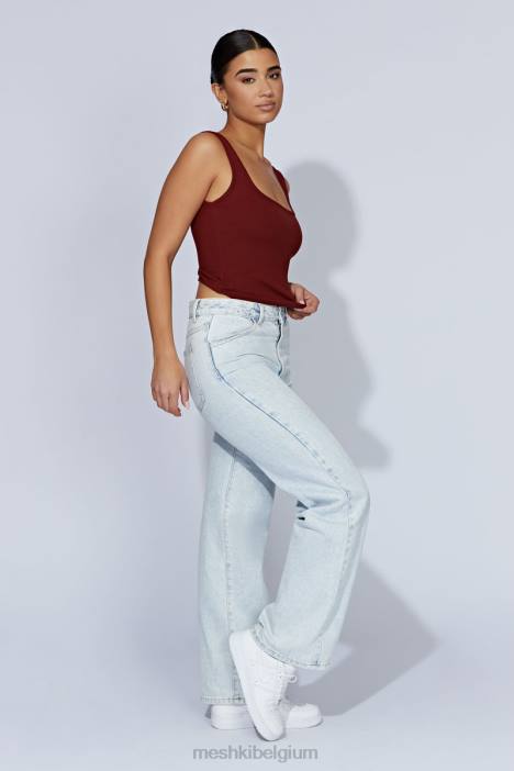 Meghan geribbelde top met vierkante hals Meshki kersen chocolade N4JN981 kleding