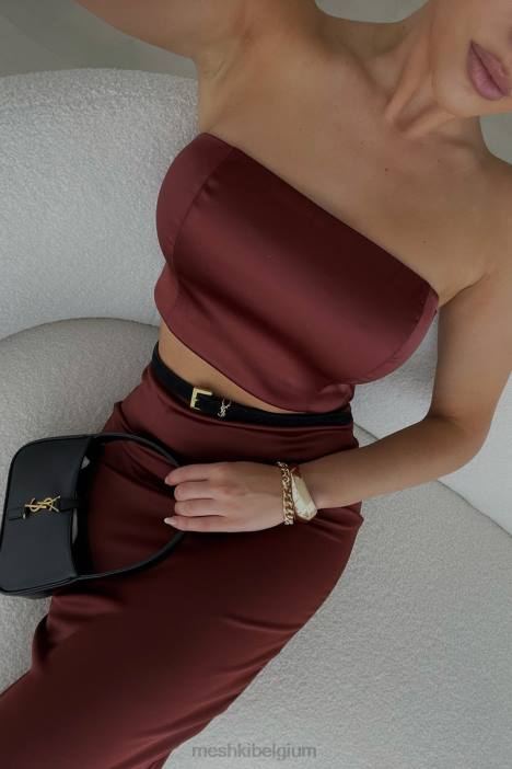 Monique satijnen tubetop Meshki kersen chocolade N4JN1056 kleding