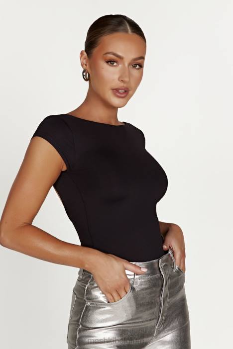 Reyna gerecyclede nylon longline top Meshki zwart N4JN828 kleding