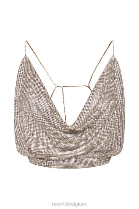 Shanice Glomesh gedrapeerde top Meshki goud N4JN954 kleding
