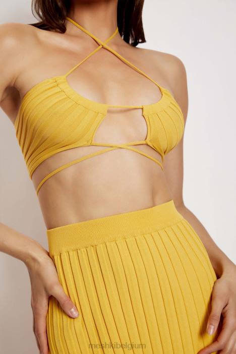 Stacey gebreide haltertop met ruches Meshki geel N4JN984 kleding