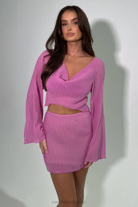 Top met golvende plooien en uitlopende mouwen van klimop Meshki roze roze N4JN1078 kleding