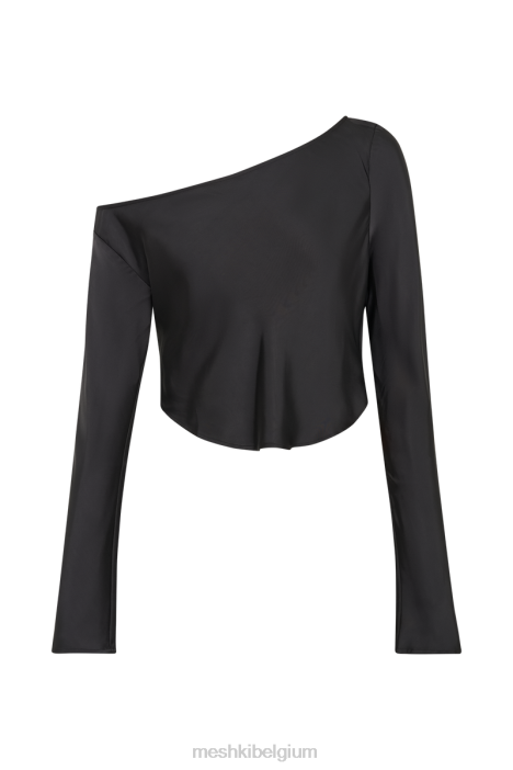 Violeta satijnen top met één schouder Meshki zwart N4JN767 kleding