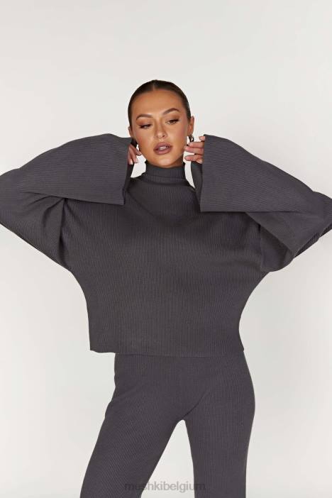 Winona gebreide top met col Meshki houtskool N4JN905 kleding