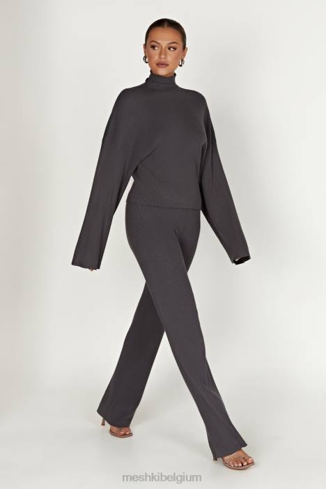 Winona gebreide top met col Meshki houtskool N4JN905 kleding