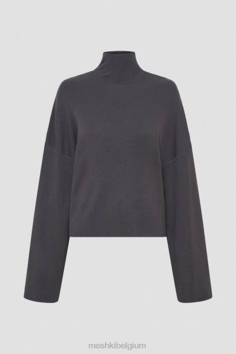 Winona gebreide top met col Meshki houtskool N4JN905 kleding