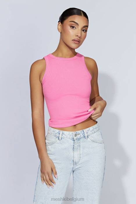 Zanna geribbelde tanktop Meshki kauwgom roze N4JN1123 kleding