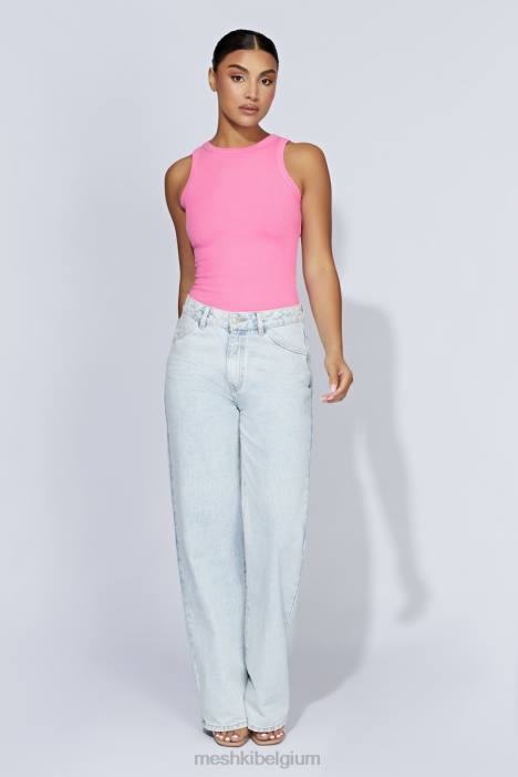 Zanna geribbelde tanktop Meshki kauwgom roze N4JN1123 kleding