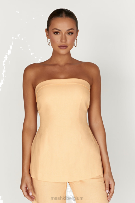 aieleen linnen strapless top met strikband op de rug Meshki mango N4JN829 kleding