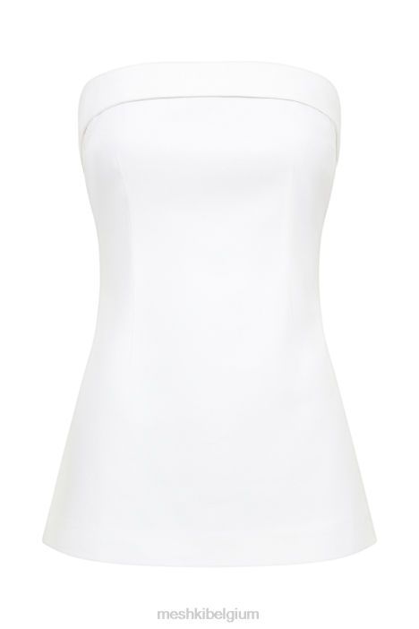 aieleen linnen strapless top met strikband op de rug Meshki wit N4JN877 kleding