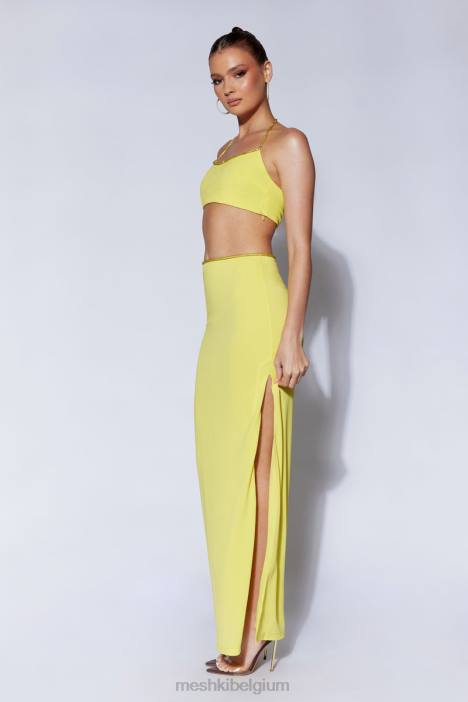 arya haltertop met diamanten touw Meshki chartreuse N4JN1041 kleding