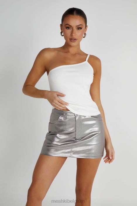 bethany top met één schouder Meshki wit N4JN821 kleding