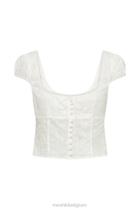 cressida katoenen anglaise top met pofmouwen Meshki wit N4JN895 kleding