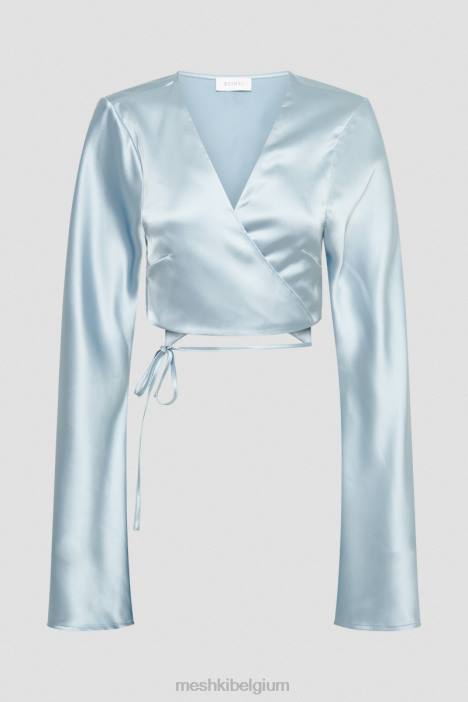 elaine satijnen top met lange mouwen Meshki arctisch blauw N4JN835 kleding