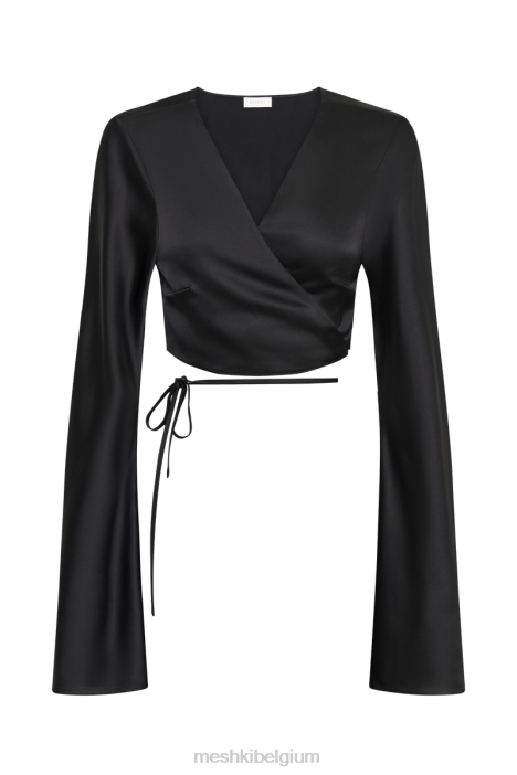 elaine satijnen top met lange mouwen Meshki zwart N4JN850 kleding