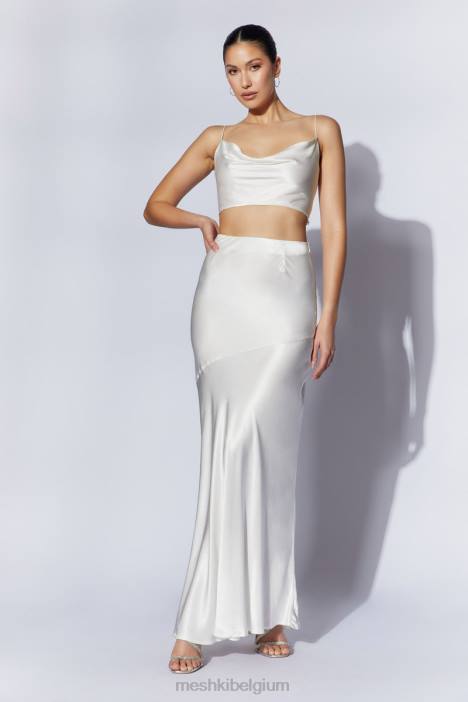 papaver satijnen top met col Meshki wit N4JN1032 kleding