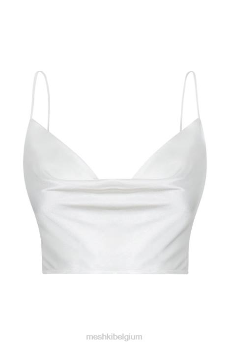 papaver satijnen top met col Meshki wit N4JN1032 kleding