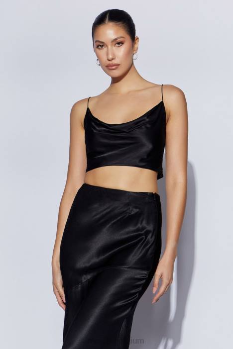 papaver satijnen top met col Meshki zwart N4JN1026 kleding