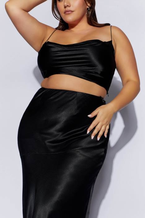 papaver satijnen top met col Meshki zwart N4JN1026 kleding