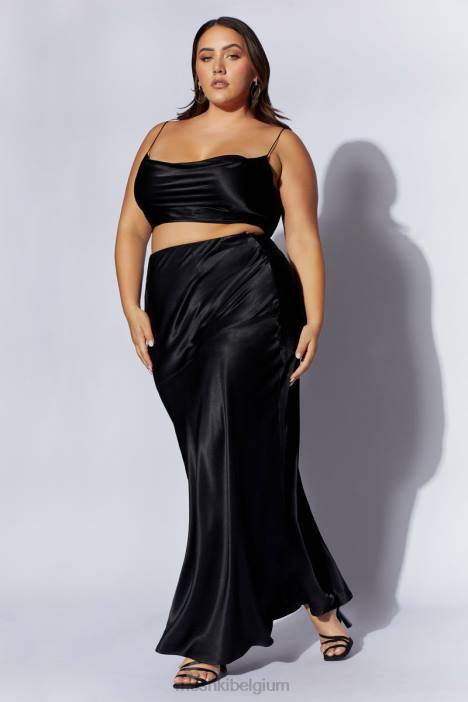 papaver satijnen top met col Meshki zwart N4JN1026 kleding