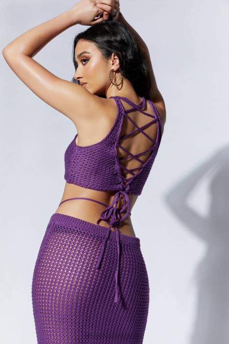 raquel gehaakte top met veters aan de achterkant Meshki druif N4JN1161 kleding