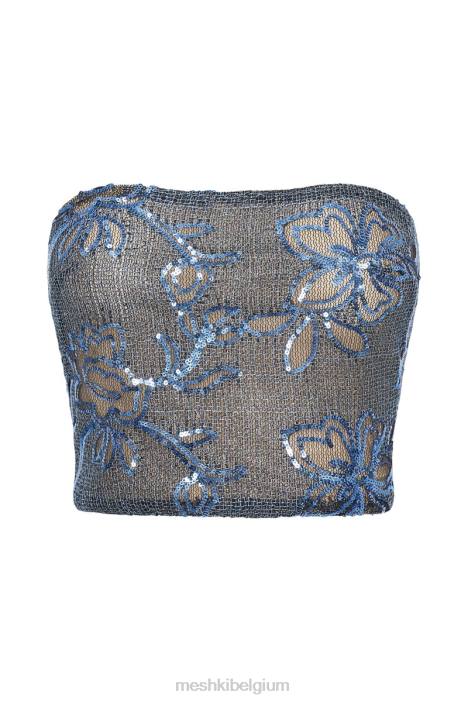 strapless top met pailletten van jessica Meshki blauw N4JN918 kleding