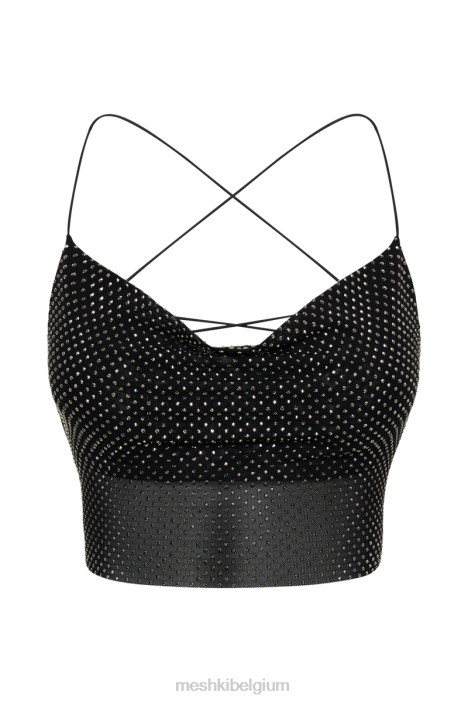 tamra top met bandjes en diamanten Meshki zwart N4JN786 kleding