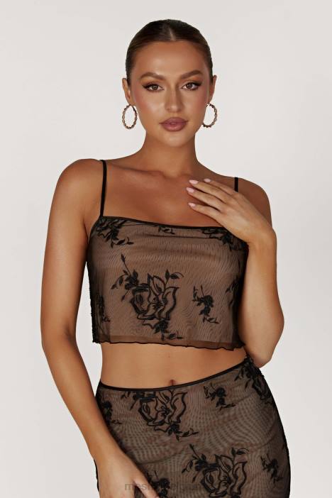 xena cami-topje van geborduurd mesh Meshki zwart N4JN888 kleding