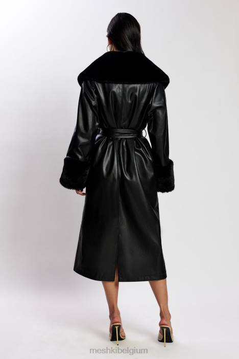 rebekah oversized pu trenchcoat met bontafwerking Meshki zwart N4JN1647 kleding