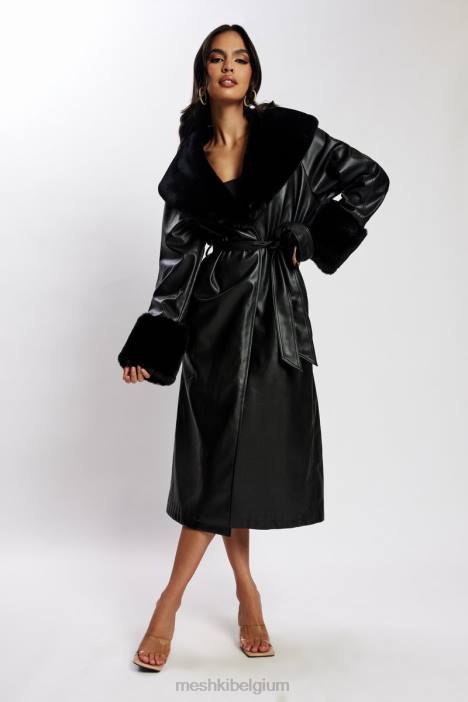rebekah oversized pu trenchcoat met bontafwerking Meshki zwart N4JN1647 kleding