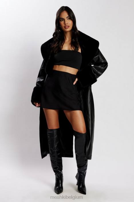 rebekah oversized pu trenchcoat met bontafwerking Meshki zwart N4JN1647 kleding