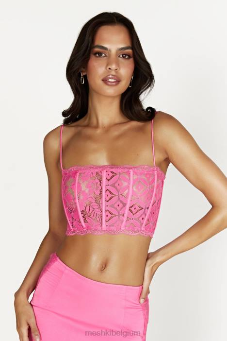 Bellamy geschulpte kanten lijfje Meshki kauwgom roze N4JN1019 kleding