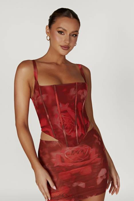 Joanie mesh korset met veters Meshki extra grote rozenprint N4JN896 kleding