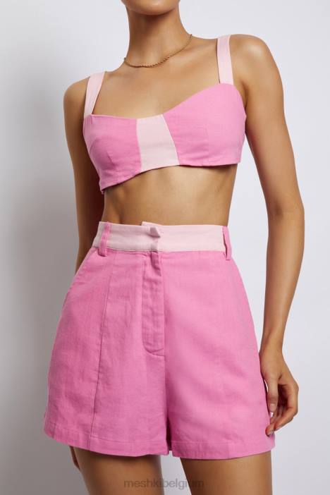 Yalda linnen bustier met contrasterend paneel Meshki snoep roze N4JN1180 kleding