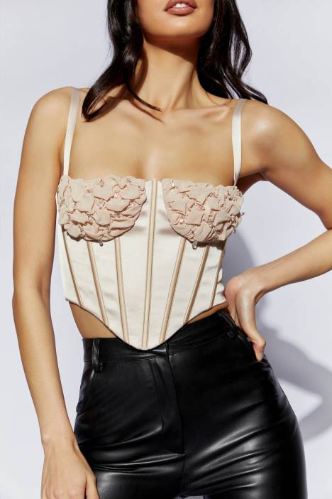 kristy shirring buste corset top Meshki Champagne N4JN1085 kleding